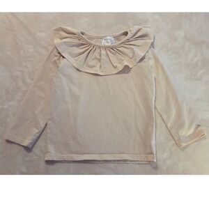 Flora & Dott Neutral Spring Ruffle Collar Long Sleeve Top 100% Cotton Girls 4T